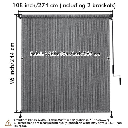 Artpuch Outdoor Roller Shade 9' W x 8' H, Gray Exterior Cordless Patio Shades Roll Up Blinds with Spliced Pole Design, One-Piece Fabric