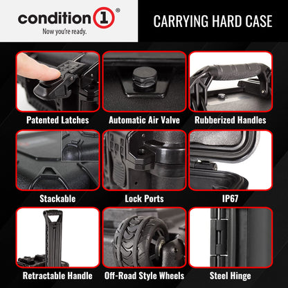 Condition 1 31" Large Waterproof Rolling Hard Travel Case Model 1258 with Wheels, Plastic Lockable, for Electronics, Tactical Gear, Made in USA, 31.6"x20.1"x12.66" Black