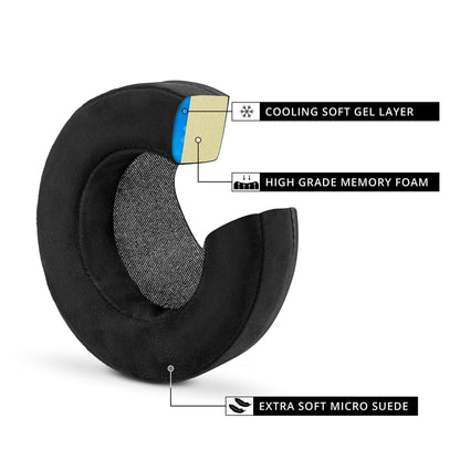 Brainwavz Gaming Earpads for Razer Kraken & Other Gaming Headsets & AKG 701 Q701 & Other Headphones (See List, Dimensions & Video), Cooling Gel, Memory Foam, Micro Suede, XL Round Black