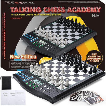 Talking Chess Academy with Voice Teaching System Electronic Chess Set with Strong Magnetic Pieces Electronic Chess Board with Rating ELO 2000 Smart Chess Board Great for Brain Training