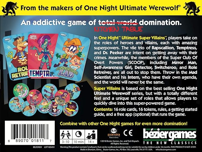 One Night Ultimate Super Villains Family Friendly Party Game Fun Game for Kids &amp Adults Engaging Social Deduction Fast-Paced Gameplay Hidden Roles &amp Bluffing