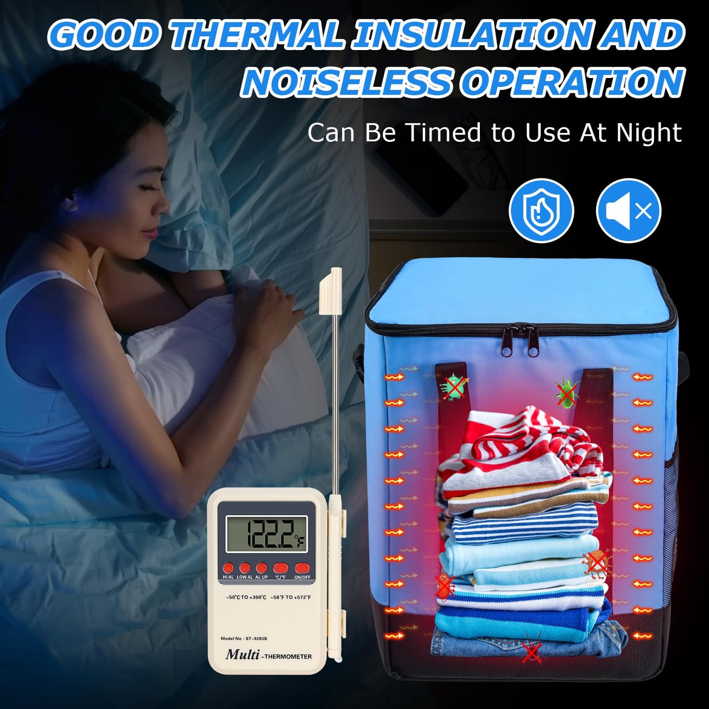 New Generation Bed Bug Heater with Thermometer & Timer, Non-Chemical, Safe for Humans & Pets, Ideal for Home RV & Travel, HBBH-01