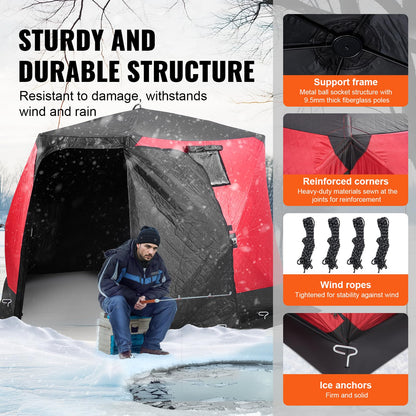 VEVOR Pop Up Ice Fishing Tent, 4-6 Person Large Insulated Shelter, 87x79x78 50sq ft Fishing Area, Portable Hub-Style Shanty for Winter, Ice Cube with Anchors, Ropes, Carrying Bag