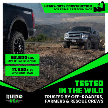 Rhino USA Kinetic Recovery Tow Rope Heavy Duty Offroad Snatch Strap for UTV, ATV, Truck, Car, Tractor - Ultimate Elastic Straps Towing Gear - Backed for Life! (1.25" x 30' Black)