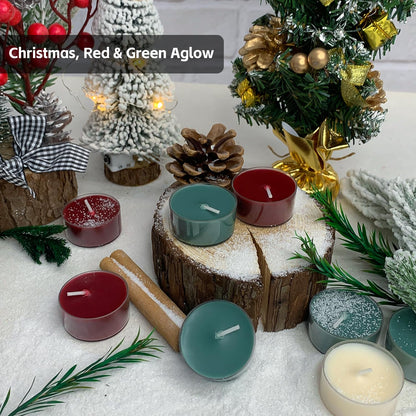 Christmas Scented Tealight Candles, Natural Soy & Bee Wax Blend, Christmas Colors: Red & Green; Apple Cinnamon & Balsam Fir Strong Scented, 3.5 Hour Burn Time, 16 Pcs by Kissingfish