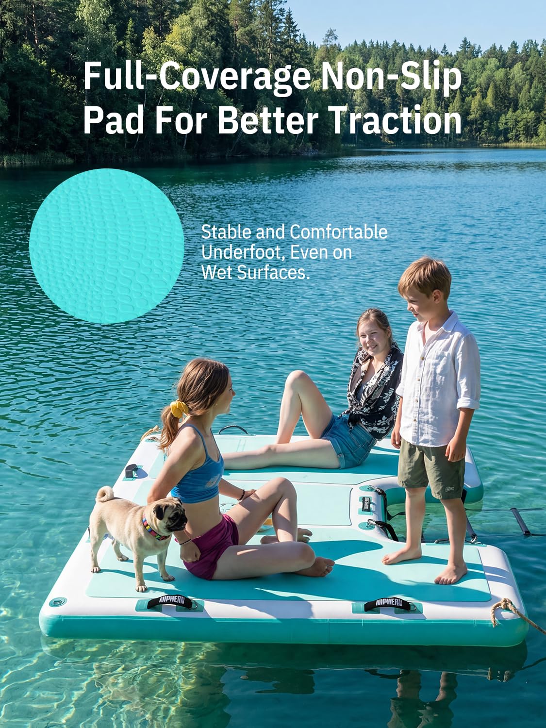 niphean Floating Dock, Non-Slip Inflatable Dock with Upgraded Ladder & 9 Handles, Sturdy Floating Docks for Lakes，Durable Floating Island for Families, Portable Carry Bag, 8×6ft/ 8×10ft