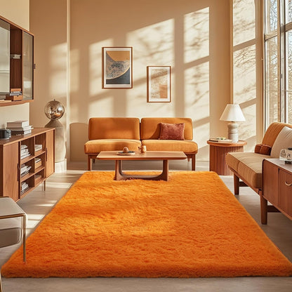 Ophanie Orange Area Rug - Plush 5x8 Fluffy Shag Carpet for Living Room & Bedroom Decor