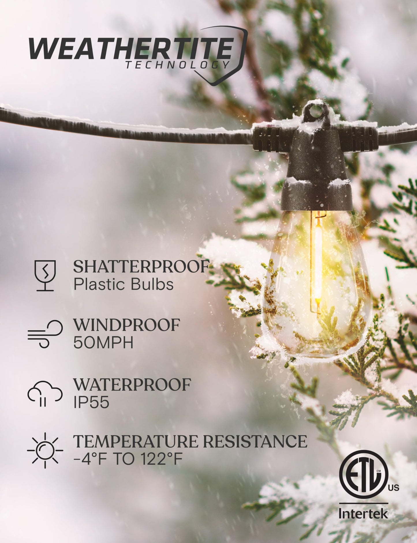 Brightech Bundle 104 (93+11) FT Ambience Pro Solar Powered Outdoor LED String Lights + Portobello Cordless LED Touch Table Lamp