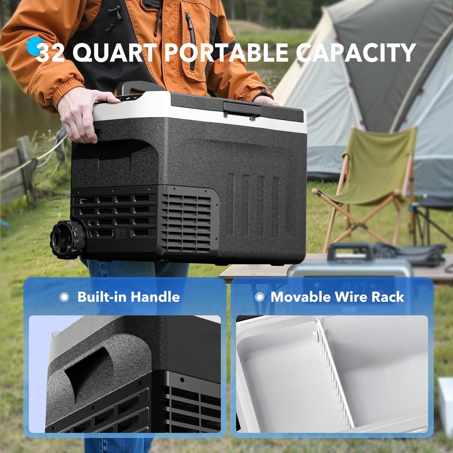 Stopsad 12 Volt Refrigerator, 32QT(30L) Compressor Electric Cooler, Car Fridge -4℉~68℉, Portable Refrigerator 12V/24V DC 110-240V AC, Compact Freezer for Vehicle RV Camping Truck Boat Travel, Black