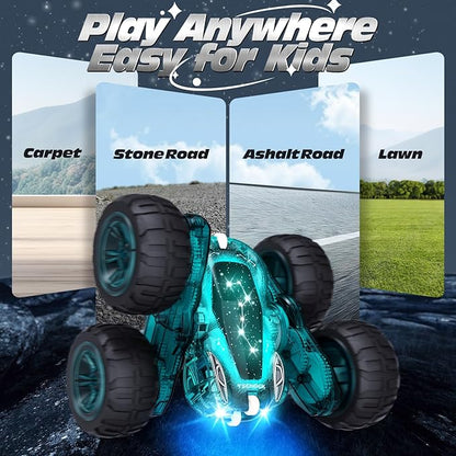 Tecnock Remote Control Car 2.4GHz RC Cars with USB-C Easy Charging 4WD Double Sided 360° Rotates and Flips RC Stunt Car Toys Gift for Boys and Girls Ages 6-8 8-12
