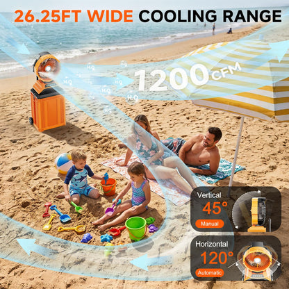25L&30L Bucket Portable Misting Fan, 30000mAh Rechargeable Battery Powered Oscillating Cooling Fan, 4 Strong Winds, Brushless Motor Outdoor Fans for Fishing/Travel/Garden/Golf/Tent/Office