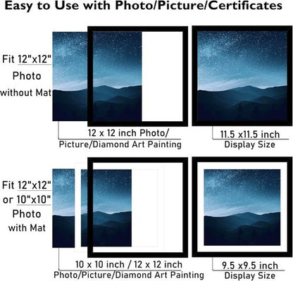 JCJMY 12x12 Picture Frame - Versatile Display for 10x10 or 12x12 Art | Black with Plexiglass