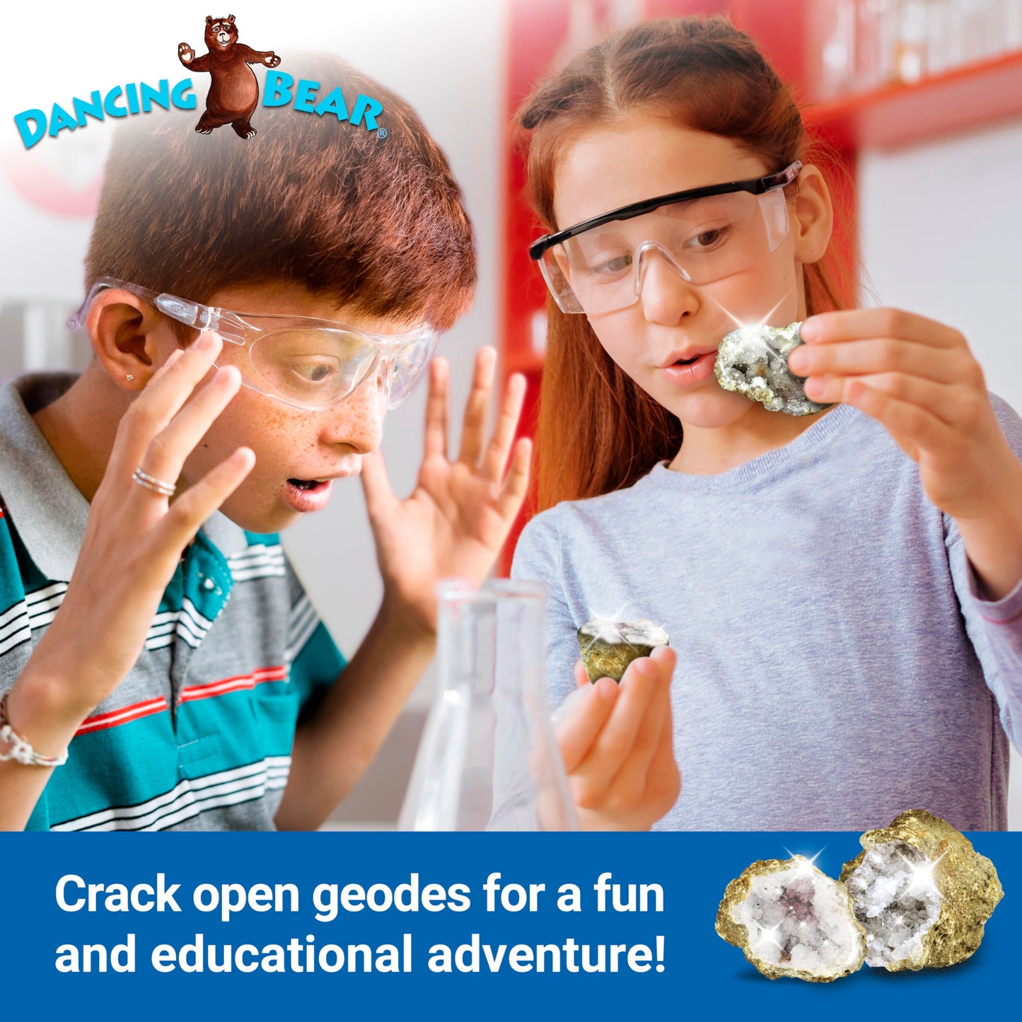 DANCING BEAR 25 Break Your Own Geodes, (Medium 1-1.5") 90% Hollow, Crack Open & Discover Amazing Surprise Crystals Inside! Educational Info and Instructions Included, Fun Party Favors & Prizes