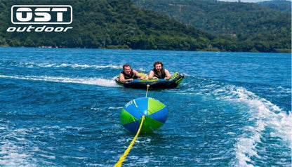 OST Outdoor 2 Person Towable Tube for Boating, Deck Style Boat Tube with Wing & Center Fin Design, Water Sports Inflatable Towables Tubes for Boats to Pull, Heavy Duty Boat Towable