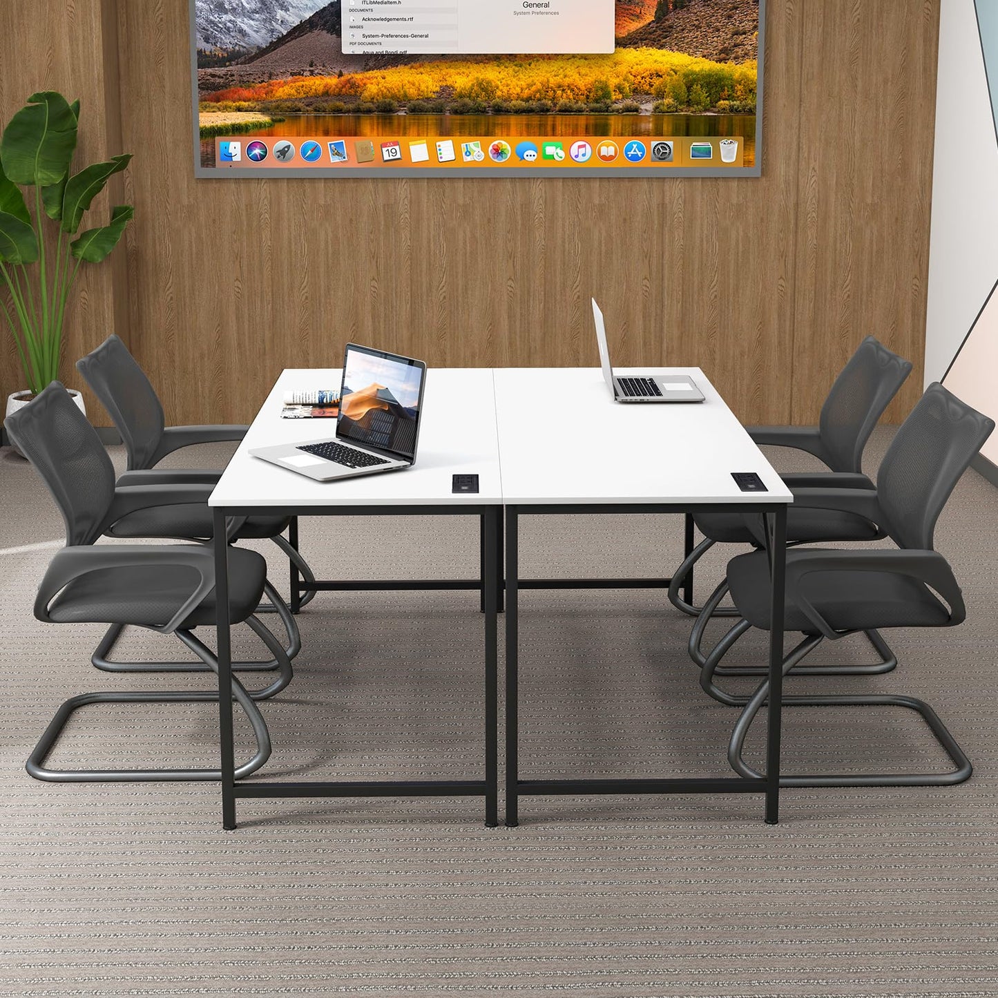 Giantex 10 FT Conference Table with Charging Station, 2 PCS 60" x 24" Rectangular Large Meeting Room Desk with Storage Bag & Hook, Space Saving Seminar Table, Modern Office Computer Desk for 4 People