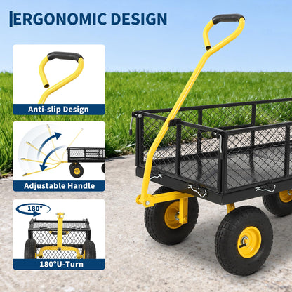 Garvee 900 LB Garden Cart with 10 in All Terrain Tires, 2-in-1 Wagon Cart with Removable Side Panels, Heavy Duty Metal Utility Garden Wagon for Outdoor Lawn, Yard, Backyard