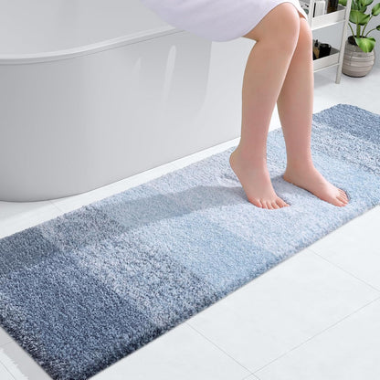 OLANLY Bathroom Runner Rug - Extra Soft Microfiber Mat | Quick Dry, Washable, 59x17 Inches, Blue