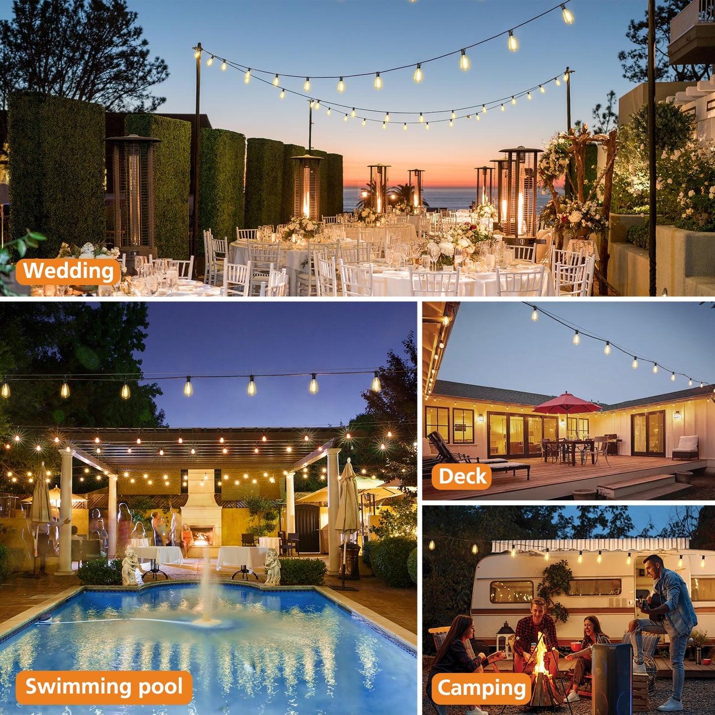 Brightever 200FT Outdoor String Lights with Remote, 2700K/4000K/5000K Selectable LED String Lights for Outside with 100+4 ST38 Edison Bulbs, 3 Modes Dimmable Patio Lights Waterproof for Camping, Deck