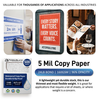 TerraSlate Copy Paper Waterproof Laser Printer, Rain Weatherproof, 5 Mil, 8.5x11-inch, 500 Sheets