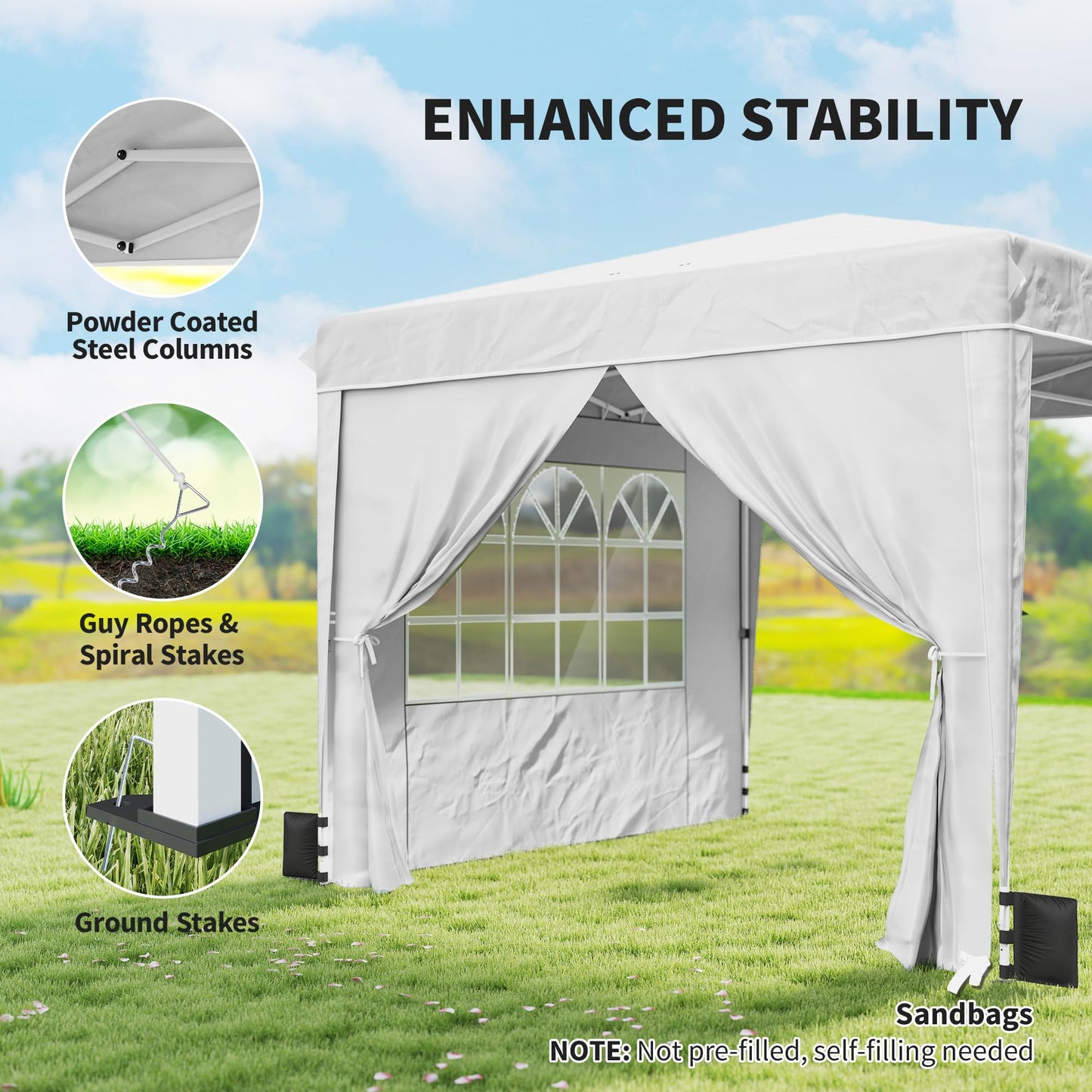 Outsunny 10 x 10 ft Pop Up Canopy Tent with Sidewalls, UPF50+ Outdoor Portable Instant Canopy Shelter with Carry Bag, Sandbags, Adjustable Height for Parties, Events, Camping, White
