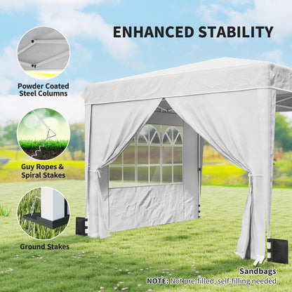 Outsunny 10 x 10 ft Pop Up Canopy Tent with Sidewalls, UPF50+ Outdoor Portable Instant Canopy Shelter with Carry Bag, Sandbags, Adjustable Height for Parties, Events, Camping, White