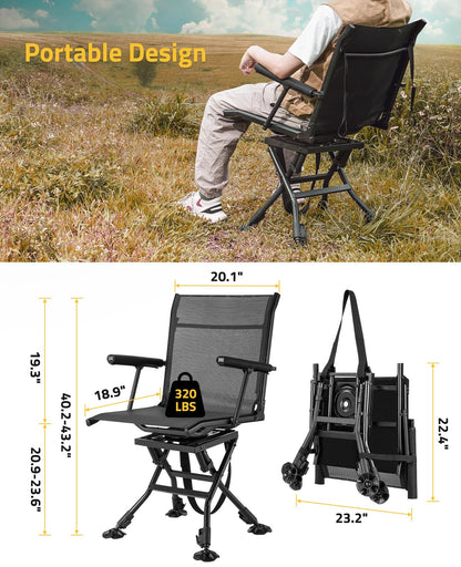 Trakiom Swivel Hunting Chairs for Blinds Hunting Blind Chair 360 Degree Silent Swivel Camping Chair Portable Hunting Seat Height Adjustable Foldable with Armrest