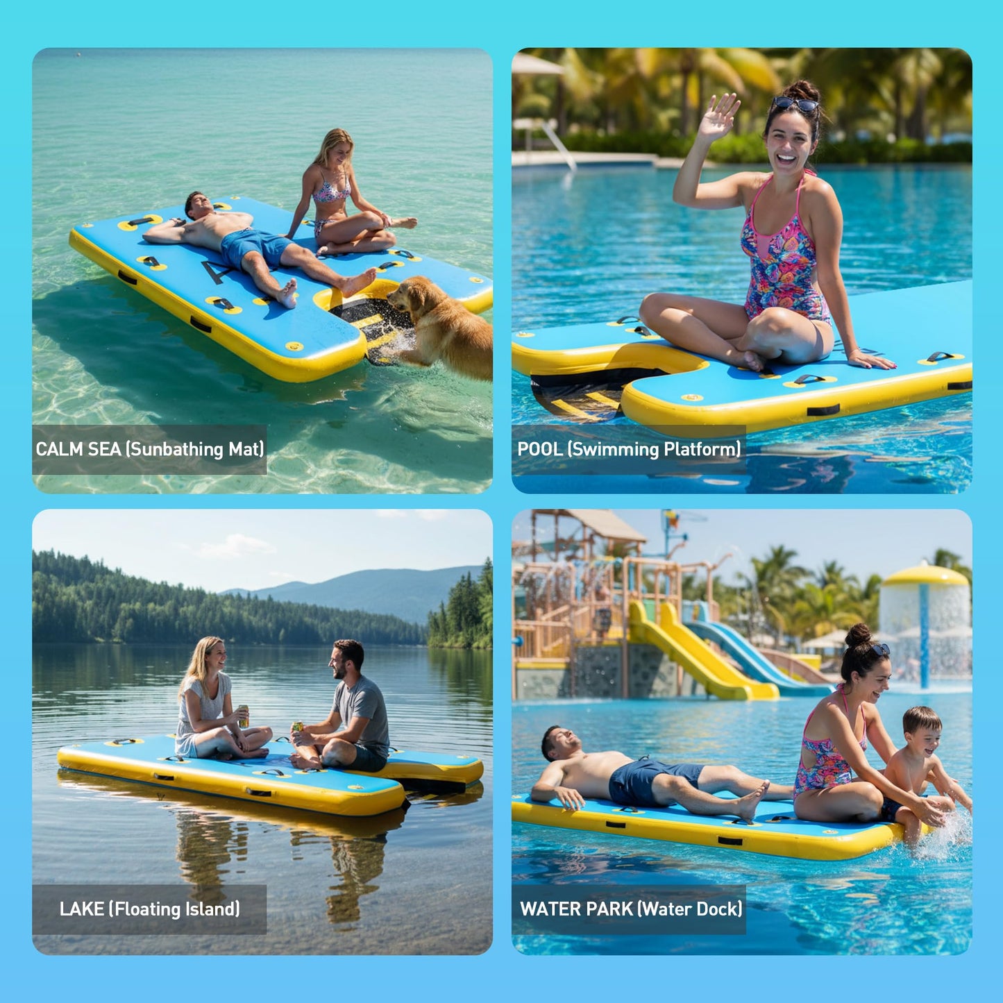 ACOMUZI Inflatable Water Platform with Dog Ramp, Heavy-Duty 6" Thick Drop Stitch Floating Dock for Pets Adults, Portable Lake Raft for Boat Pool Beach, Includes Pump
