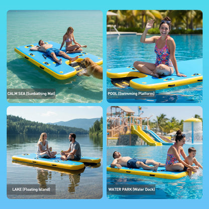 ACOMUZI Inflatable Water Platform with Dog Ramp, Heavy-Duty 6" Thick Drop Stitch Floating Dock for Pets Adults, Portable Lake Raft for Boat Pool Beach, Includes Pump