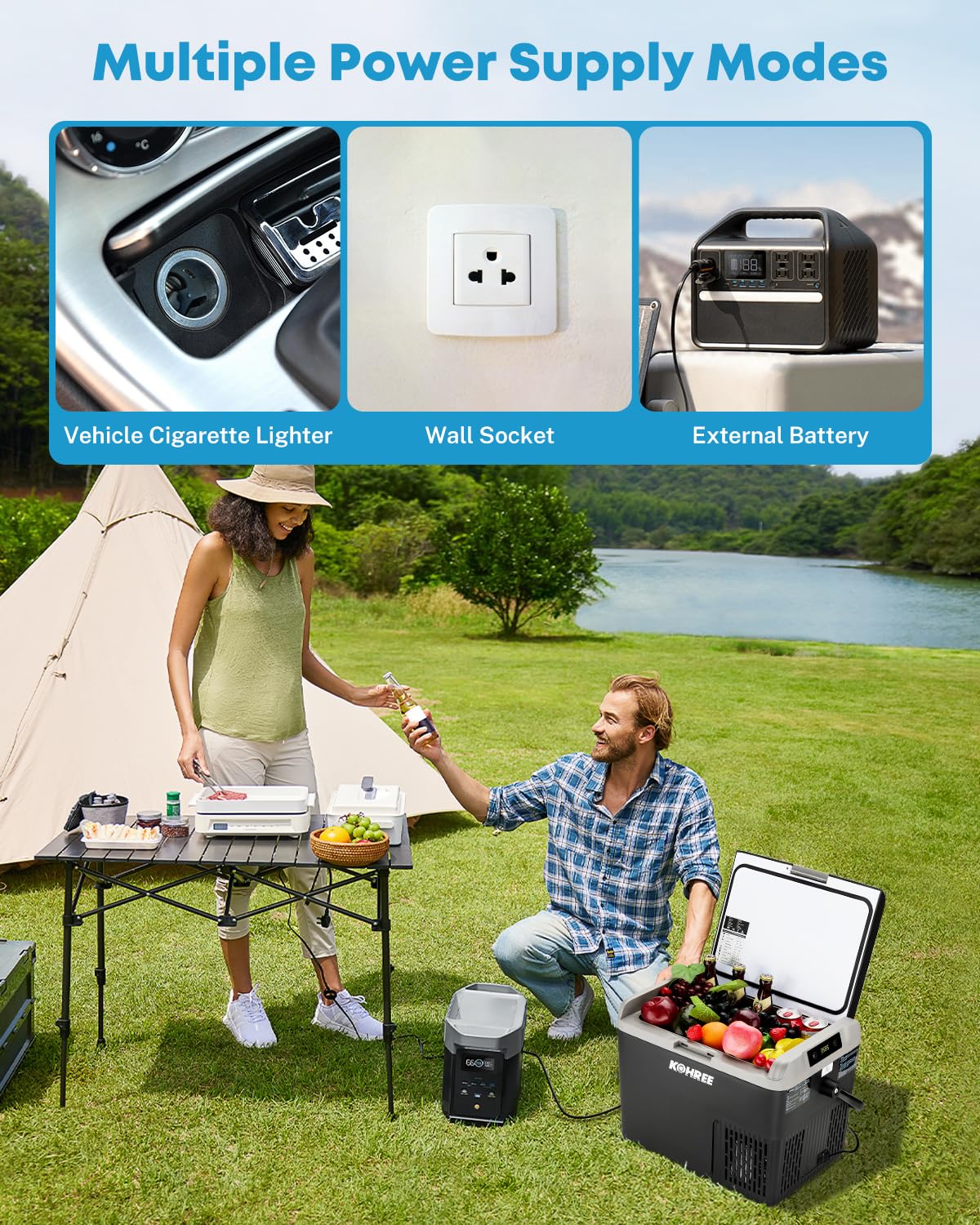 Kohree 12 Volt Car Refrigerator, 19QT(18L) Car Fridge with Large Handle, -4℉~68℉ 12V Electric Cooler 12/24V DC 12/24V DC, 110-240V AC Compressor Portable Freezer for Camping Road Trips Travel