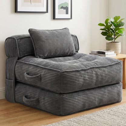 Folding Sofa Bed, Convertible Sleeper Chair with Pillow Foldable Mattress with Back Support, Portable Fold Out Chair Bed Comfy Floor Couch Lounge for Living Room Bedroom Apartment Single