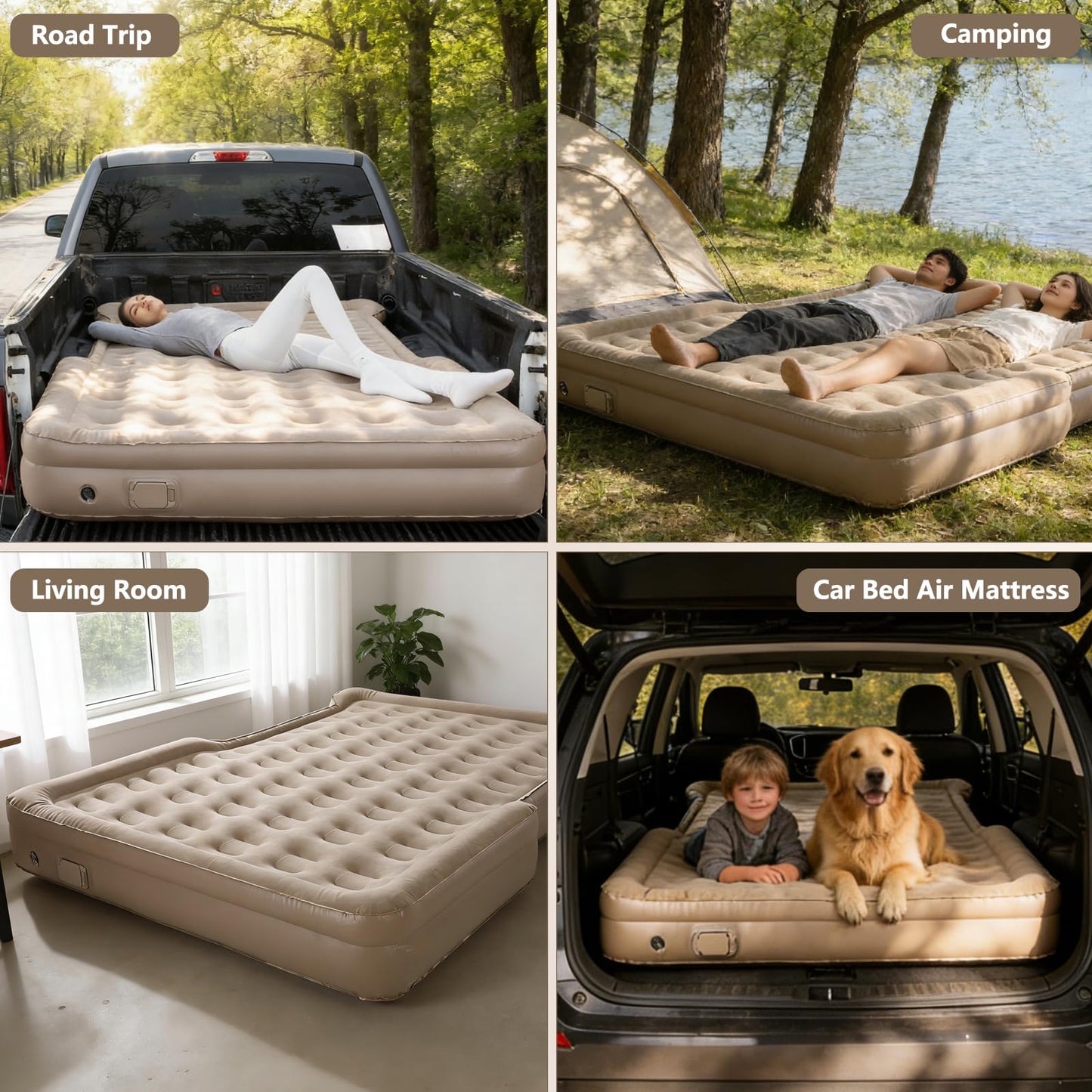 Afurkuot Truck Bed Air Mattress 6-6.5 FT Full Size, Built-in Air Pump, Inflatable Pillow, Inflatable Pickup Trucks Bed Mattress for F-150 Outdoor Camping Truck Pickup Tent Road Trip