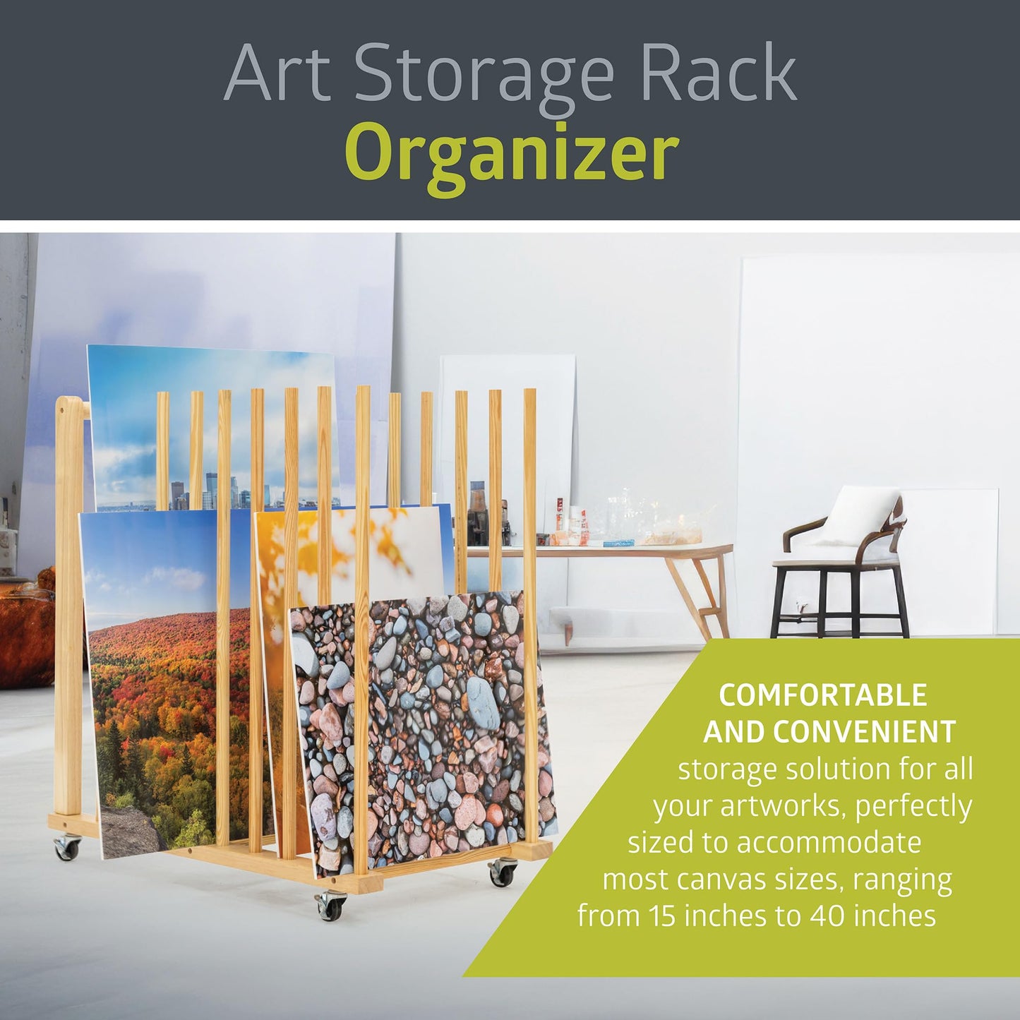Pearington Art Storage Rack with Handle and Caster Wheels, Art Drying Rack for Studios, Gallery, Classroom, Drawing Board, Paper Pad, 16” x 29.5” x 30”