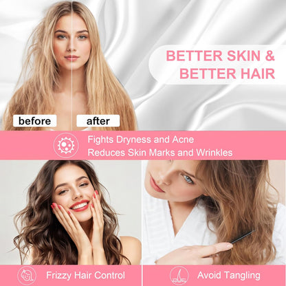 Skiennix Silk Pillowcases - 2 Pack Queen Size | Mulberry Silk for Hair & Skin, Soft Cooling Set - Pure White