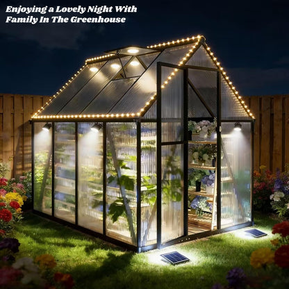 Jiliusure 6 x 8 FT Greenhouse for Outdoors, Polycarbonate Greenhouse with Quick Setup Structure and Roof Vent, Aluminum Large Walk-in Green House for Outside Garden Backyard, Dark Gray
