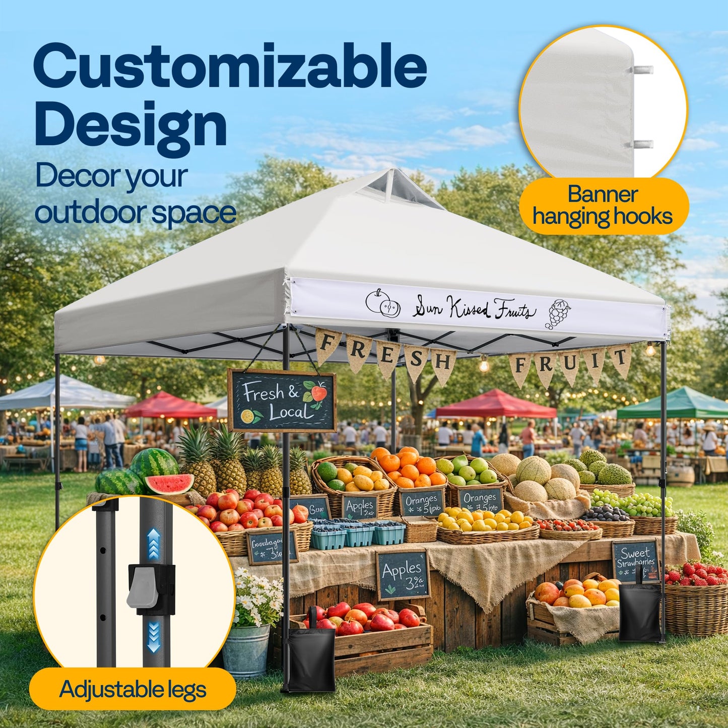 VIVOHOME 10x10ft Pop Up Canopy Tent One Push Setup Outdoor Portable Shelter Tent Heavy Duty with Wheel Carry Bag and 4 Sandbags, White
