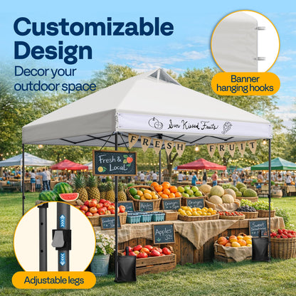 VIVOHOME 10x10ft Pop Up Canopy Tent One Push Setup Outdoor Portable Shelter Tent Heavy Duty with Wheel Carry Bag and 4 Sandbags, White