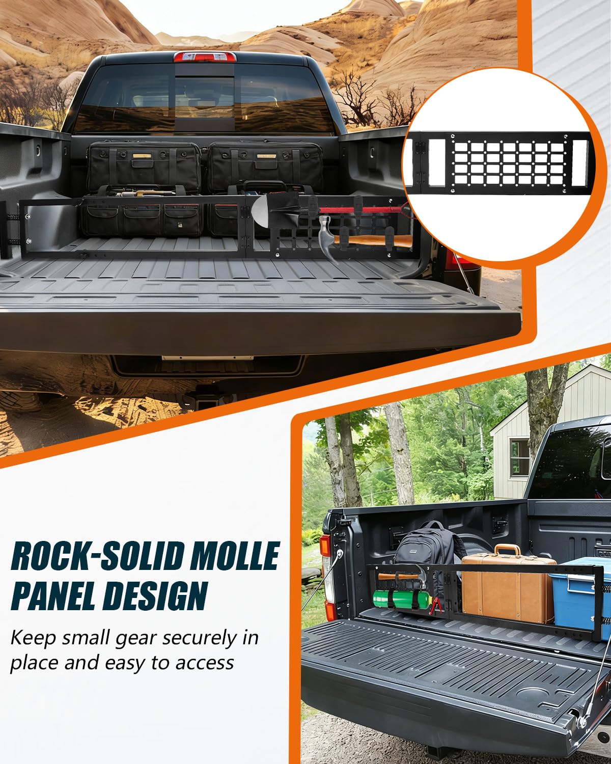 NORTHYUN Adjustable Truck Bed Divider 47–67 in, Foldable Aluminum Cargo Organizer with MOLLE Panel No-Drill Installation Fits Most Pickup Beds