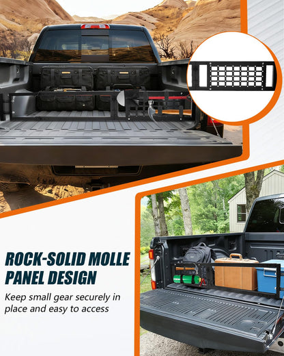 NORTHYUN Adjustable Truck Bed Divider 47–67 in, Foldable Aluminum Cargo Organizer with MOLLE Panel No-Drill Installation Fits Most Pickup Beds