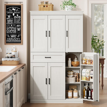 Garvee 70" Tall Kitchen Pantry Storage Cabinet, Modern Kitchen Hutch Cabinet with Doors and Shelves, Freestanding Food Pantry with Large Storage Drawer for Dining Room and Household Organization