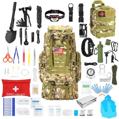 Skywod,Survival Gear Professional Kit and Large Camping Backpack,First Aid Kit for Adventure Outdoor Hiking Accessories (Outdoor camo)