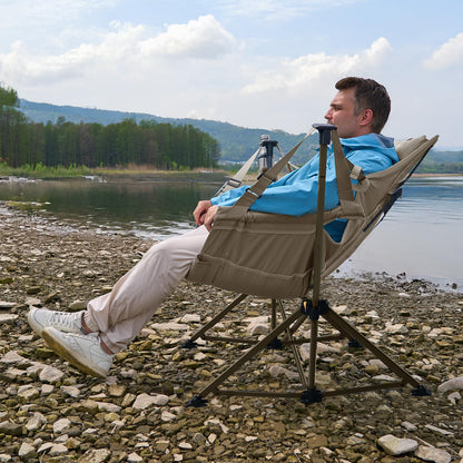 Timber Ridge Hammock Camping Chair with Adjustable Backrest, Portable Hammock Chair Supports 300lbs, Swinging Camping Folding Chairs for Lawn, Travelling and Patio, Tan 2 Pack