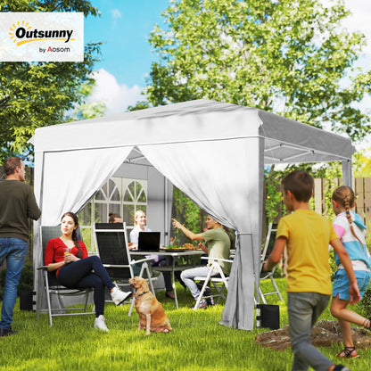 Outsunny 10 x 10 ft Pop Up Canopy Tent with Sidewalls, UPF50+ Outdoor Portable Instant Canopy Shelter with Carry Bag, Sandbags, Adjustable Height for Parties, Events, Camping, White