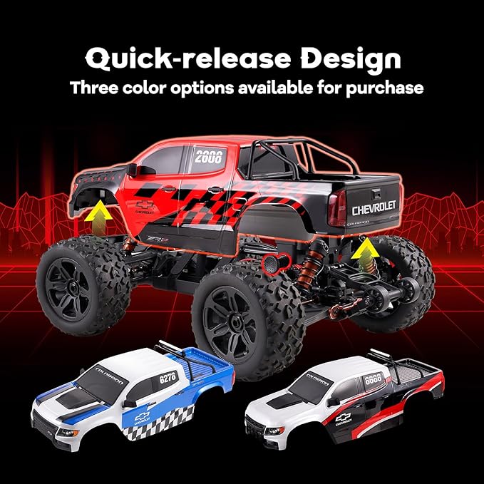 BEEZRC FMT10 1/10 Chevrolet Brushless RC Monster Truck Licensed Chevy Colorado 4x4 RC Truck Off-Road RC Car High Speed 80 km/h Remote Control Car for Adults RS Red/Black (no Battery)