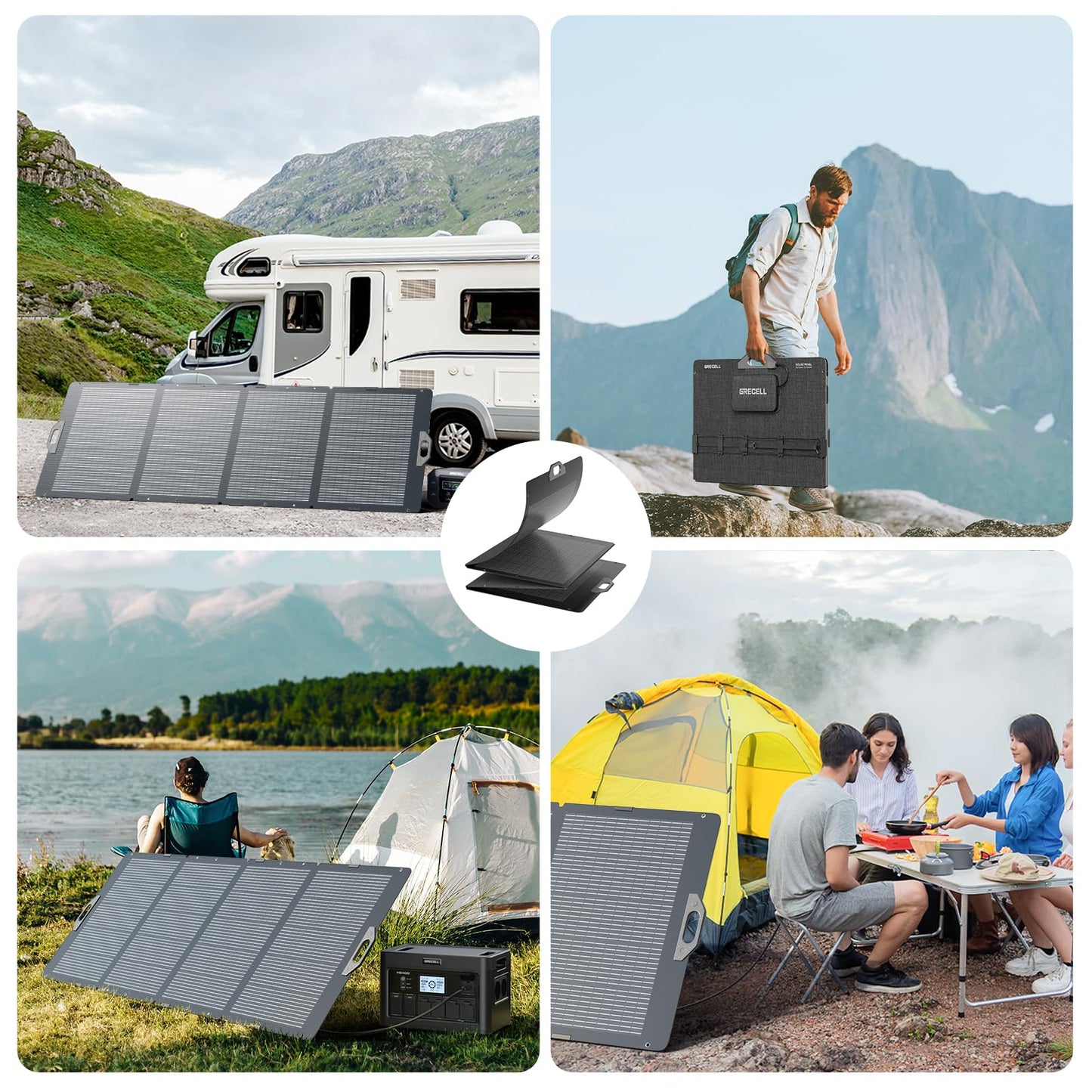GRECELL 350W Portable Solar Panel for Power Station Generator, Foldable Solar Panel, 37.4V High-Efficiency Solar Charger 350W Power Backup with XT60/Anderson Output for Outdoor Van Camper Off-Grid