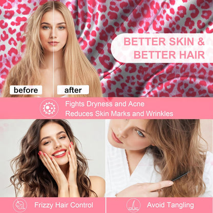 Skiennix Mulberry Silk Pillowcase - King Size, Hidden Zipper, Soft & Breathable | Leopard Pink