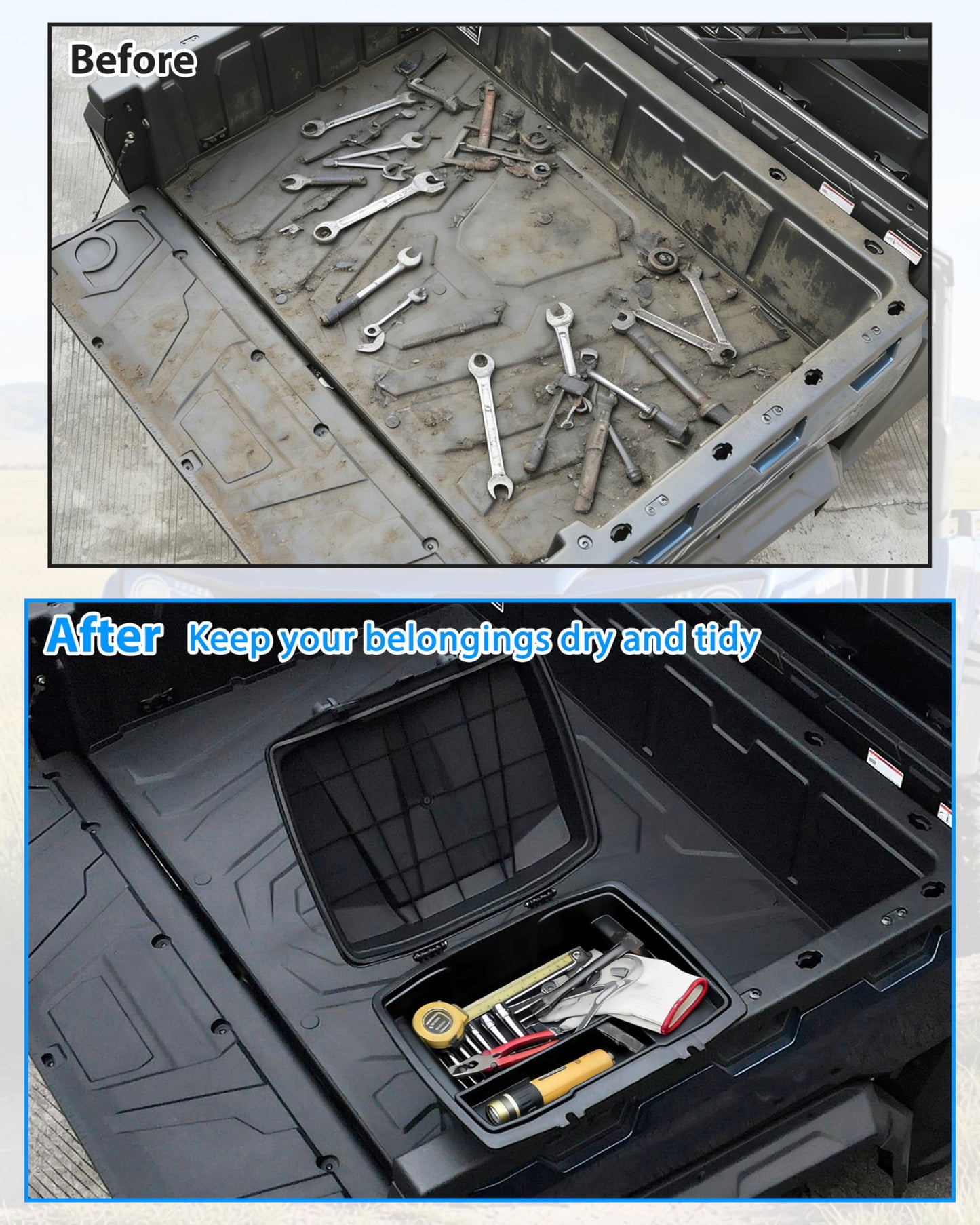 KEWISAUTO Rear Cargo Box for CFMOTO UFORCE 1000/1000 XL 2019-2025 Accessories, 20L Double Layer Removable Rear Bed Storage Box Tool Box Waterproof Poly Storage Bin