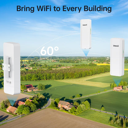 UeeVii Dual-Band Wireless Bridge Router Kit | 2.4G 5.8G WiFi Bridge | 5KM Point to Point Wireless Bridge Outdoor Network for Starlink Extender for Barn/Shop | IP65 Weatherproof | Plug & Play