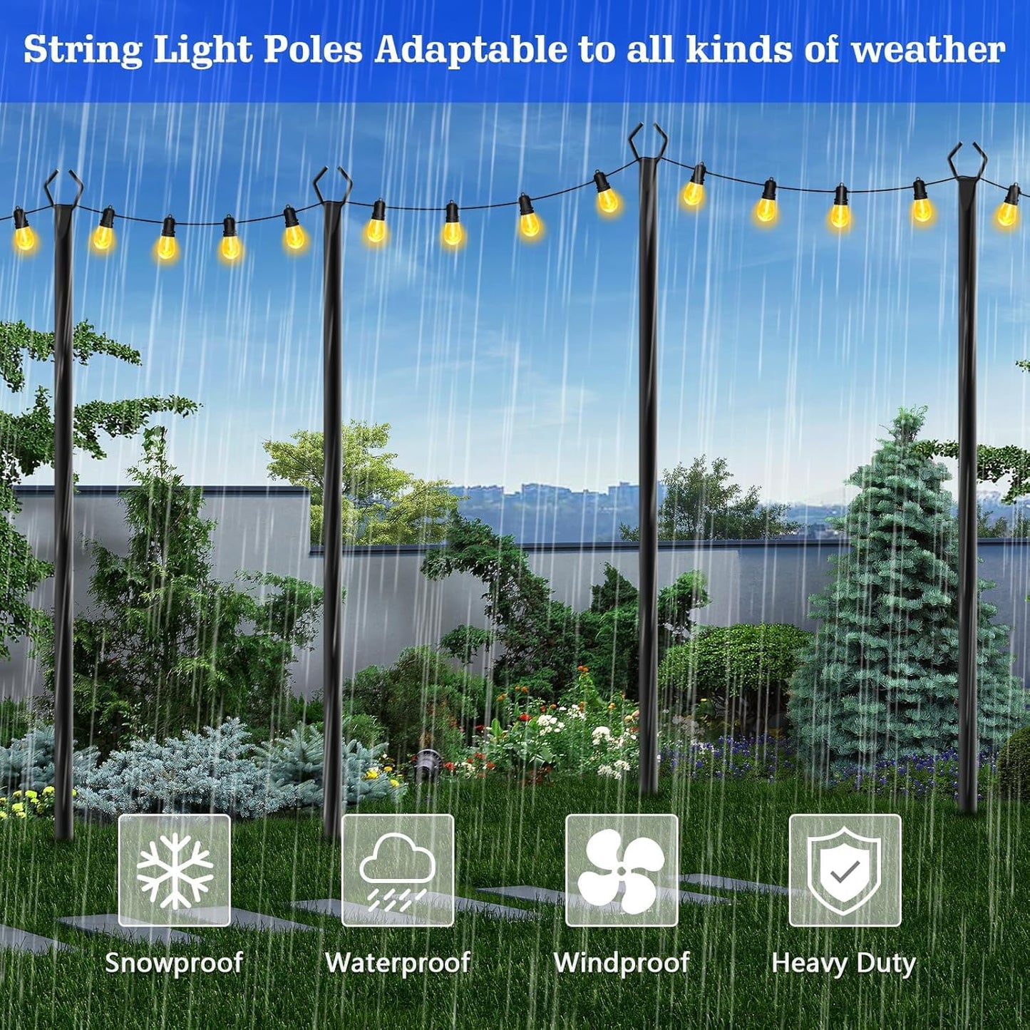 SINLEY 10 Pack String Light Poles,10 Ft Metal Poles with Fork for Outdoor String Lights,Outdoor Light Poles with Fork,Poles/Post/Stand for Outside,Patio,Deck,Backyard,Garden Wedding,Party