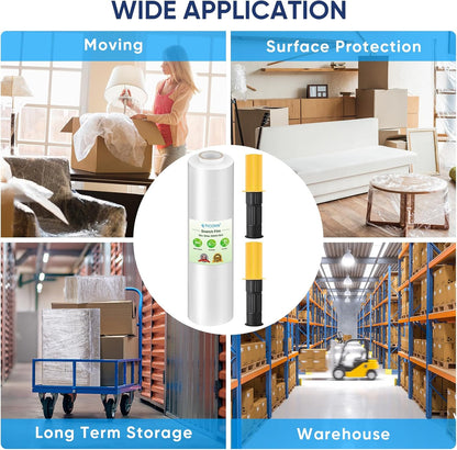 TICONN Stretch Wrap Film Roll - 1000ft Industrial Strength 15" Wide Clear Plastic Wrap with Handles for Shipping & Moving