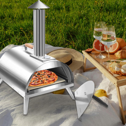 12" Wood Pellets Pizza oven with Thermometer – Portable Wood Fired Pizza stove, Stainless Steel, Quick Heat-Up, 12" Pizza Stone for Camping and Outdoor Cooking, Great Gift for Camping Enthusiasts